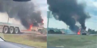 #VIDEO | Bloquean carretera nacional entre Hualahuises y Montemorelos con tráileres en llamas