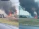 #VIDEO | Bloquean carretera nacional entre Hualahuises y Montemorelos con tráileres en llamas