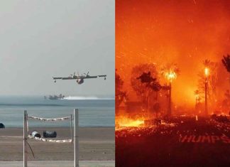 #VIDEO | Así recogen agua los aviones en la Bahía de Santa Mónica para tratar de sofocar los incendios