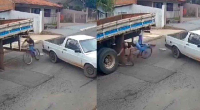 #Video | Niño que iba en bici se queda sin frenos y choca contra un tráiler