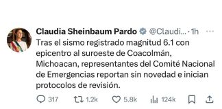 La presidenta de México y el gobernador de Michoacán informan que no existen afectaciones tras sismo en Coalcomán