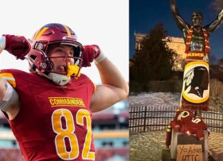 #VIDEO | Aficionados de Washington Commanders, decoran la estatua de “Rocky Balboa” en Filadelfia, previo al campeonato de conferencia #NFL