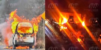 #VIDEO | Arde tractocamión en Copándaro y se quema combi en Huiramba