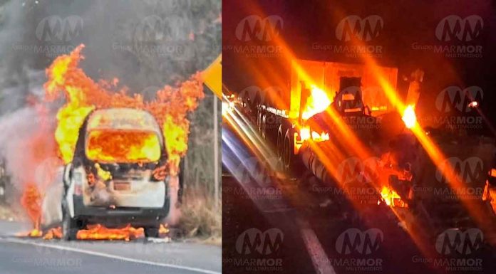 #VIDEO | Arde tractocamión en Copándaro y se quema combi en Huiramba