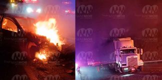 Auto se incendia tras choque contra trailer, en la Siglo XXI