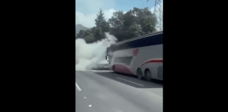 #VIDEO | #México: Camión comienza a sacar humo en plena carretera y causa pánico entre pasajeros