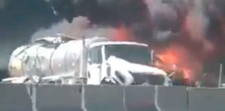 #VIDEO | Arde pipa tras choque múltiple contra tres autos en la México- Querétaro