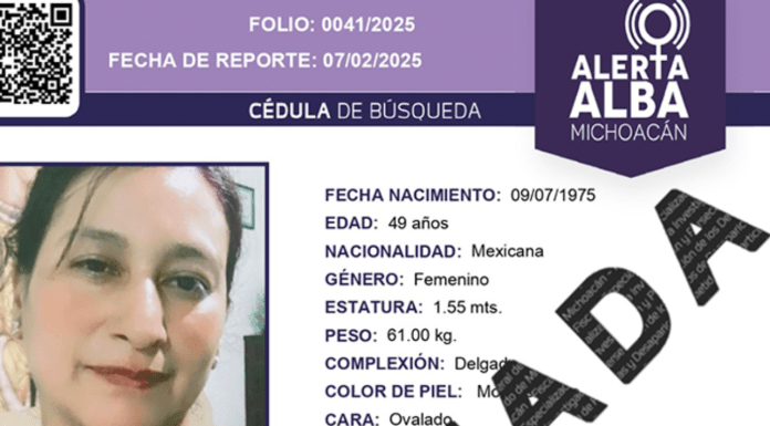 Desactivan #AlertaAlba tras localizar a una mujer de 49 años, reportada como desaparecida en Jiquilpan