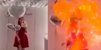 #VIDEO | Mujer se quema la cara durante sesión fotográfica de cumpleaños; un globo explotó de repente