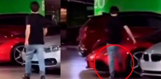 #Video | Un sujeto pateó sin sentido un auto de la marca Ferrari que se encontraba estacionado en una exclusiva plaza comercial