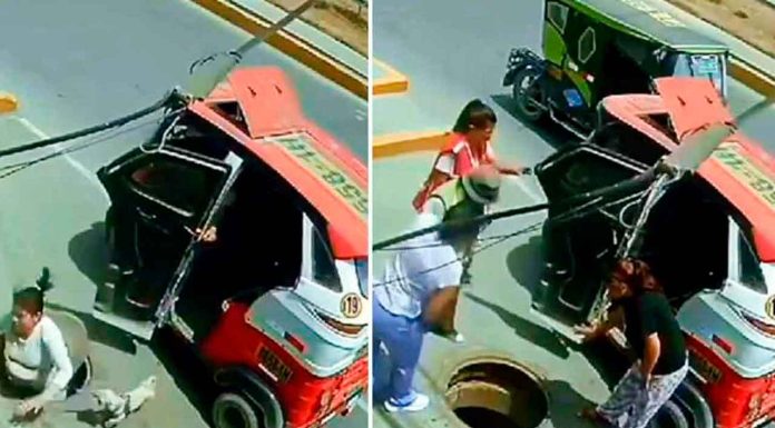 #Video | Mujer cae en un pozo de desagüe cuando bajaba de un mototaxi: vecinos acuden al rescate #Internacional