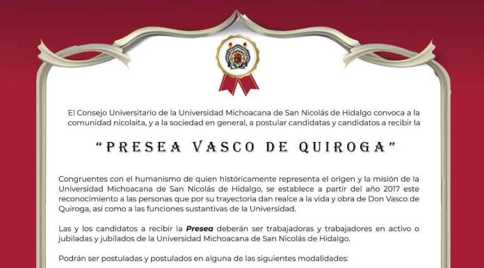 UMSNH invita a postular candidatas y candidatos a la “Presea Vasco de Quiroga”