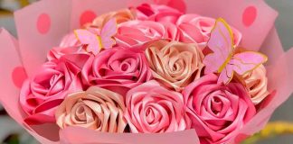 Exhibición y venta de rosas eternas en Apatzingán