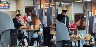 #VIDEO #Viral | Soldado caído, joven es rechazado por hacer propuesta de matrimonio en restaurante de hamburguesas