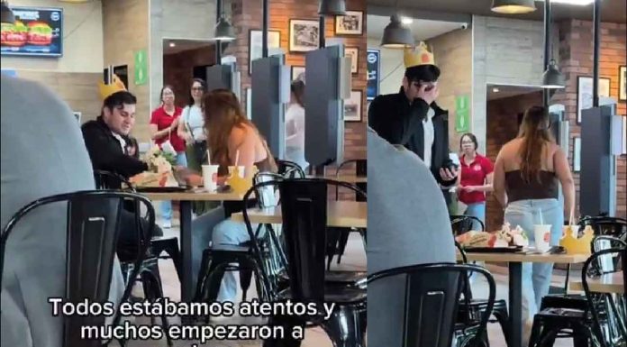 #VIDEO #Viral | Soldado caído, joven es rechazado por hacer propuesta de matrimonio en restaurante de hamburguesas