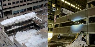 #Video | Colapsa estacionamiento de seis pisos en Canadá debido a la acumulación de nieve en el techo