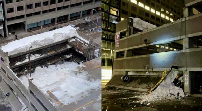 #Video | Colapsa estacionamiento de seis pisos en Canadá debido a la acumulación de nieve en el techo