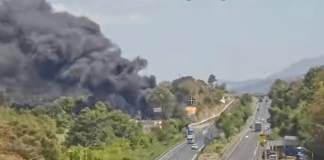 #FOTOS | Bomberos controlan fuerte incendio a un costado de la autopista Siglo XXI