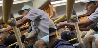 #VIDEO | Inmigrante peruano intenta robarse los barandales de un camión de transporte público para venderlas