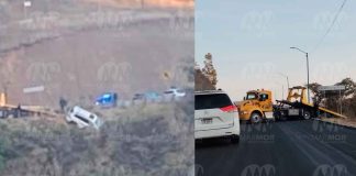 #Video | Camioneta cae a terreno en declive a la orilla del Ramal Camelinas