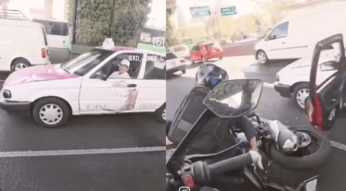 #VIDEO | #México: Taxista casi atropella a motociclista y, al intentar pelear con él, causa accidente