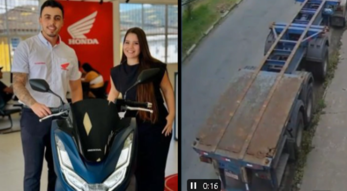#VIDEO | Joven acababa de sacar su motocicleta de la agencia y es atropellada por un camión