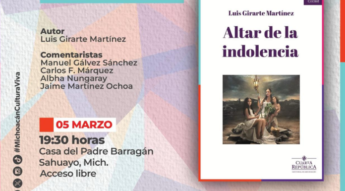 SEE y Secum presentarán en Sahuayo el libro “Altar de la indolencia”, de Luis Girarte