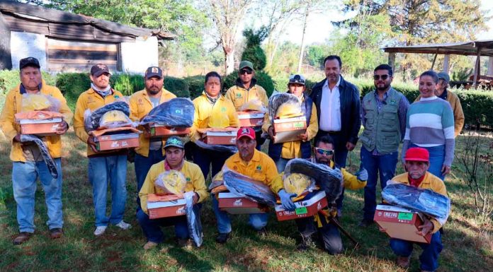 Julio Arreola entrega equipo a brigada contra incendios en Pátzcuaro