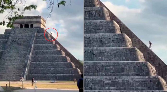 #Video | Turista alemán sube a la pirámide de Chichén Itzá y al bajar los visitantes lo golpearon