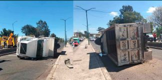 #Video #Actualización | Vuelca camión tipo volteo en el libramiento de Morelia, cerca del Estadio Morelos