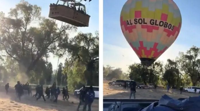 #Video | Globo aerostático choca contra árbol y lo derriba; al intentar detenerlo varios hombres fueron arrastrados