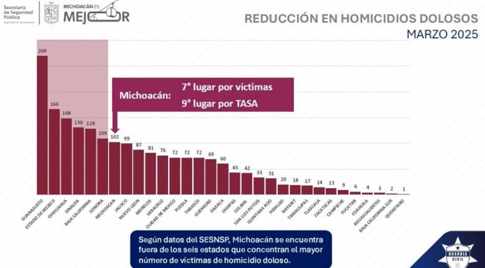 Michoacán, fuera de los seis estados con mayor incidencia en homicidio doloso: SSP