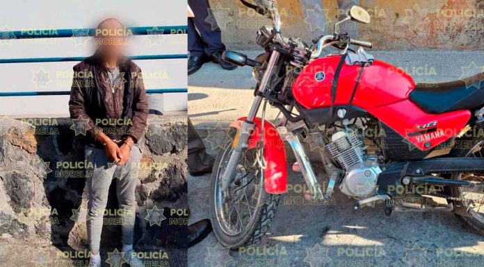 Policía Morelia recupera motocicleta con reporte de robo y detiene a presunto responsable