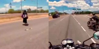 #Video | Mujer cruza avenida principal sin importar la alta velocidad en que circulaban los vehículos