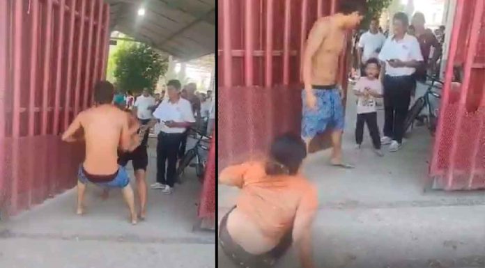 #VIDEO | Hombre agrede a femina a las afueras de una escuela, nadie interviene #México