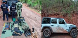 Agentes estatales y federales aseguran armamento, droga y vehículo robado en Tuzantla