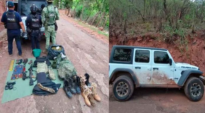 Agentes estatales y federales aseguran armamento, droga y vehículo robado en Tuzantla