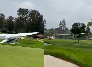 #VIDEO | Avioneta con tres personas a bordo aterriza de emergencia en un campo de golf