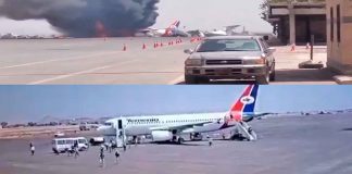 #Video | Los pasajeros evacúan un avión en medio del pánico y momentos después, un misil impacta la aeronave
