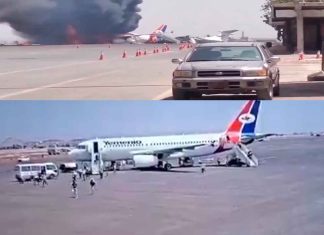 #Video | Los pasajeros evacúan un avión en medio del pánico y momentos después, un misil impacta la aeronave