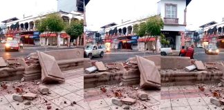 Otra vez choca un auto contra banca del Jardín de los Constituyentes en Apatzingán