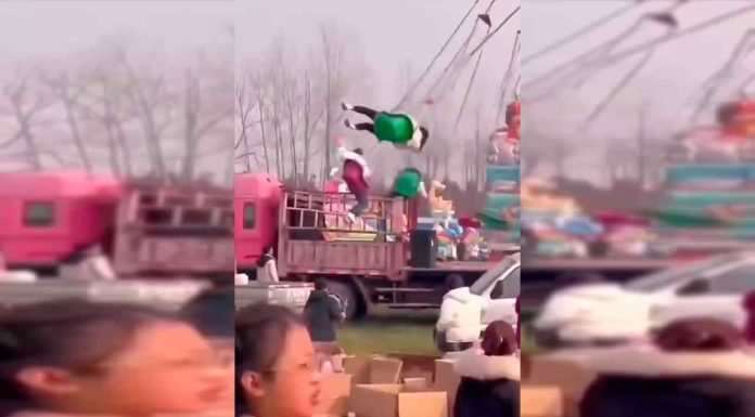 #VIDEO || Feria del susto: un camión mal estacionado convierte las “sillas voladoras” en una ruleta de golpes digna de destino final