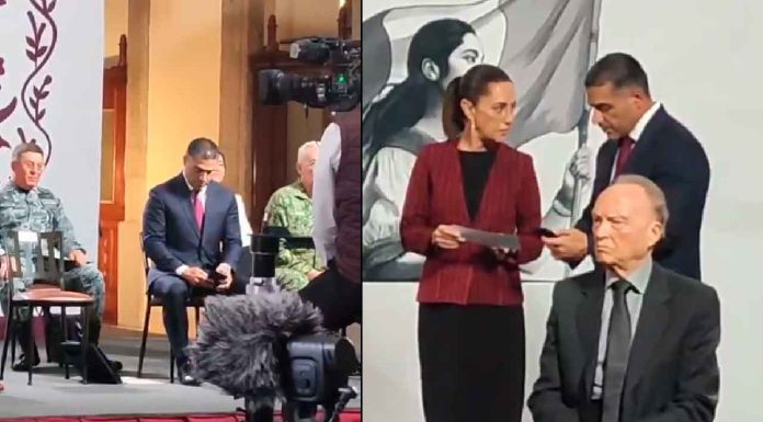 #VIDEO | Momento exacto en que Omar García Harfuch se entera del ataque al equipo de Clara Brugada en la mañanera