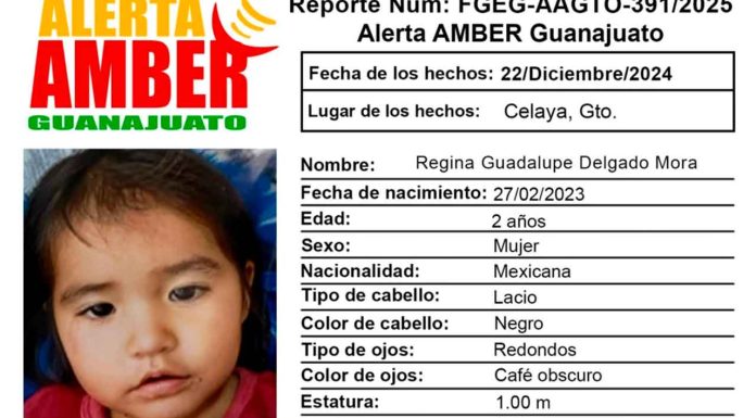#SeBusca | Regina Guadalupe, bebé de 2 años, desaparece en Celaya