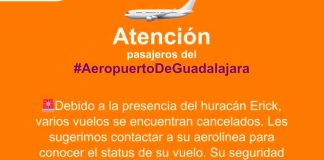 Cancelan vuelos en los Aeropuertos de Guadalajara y de Acapulco por Huracán Erick