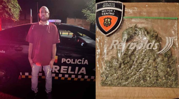 Policía Morelia detiene a persona por presunta posesión de enervantes en el Centro Histórico