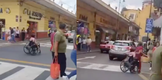 #VIDEO | #México: Mujer en silla de ruedas “agarra vuelo” y tira a mujer de avanzada edad