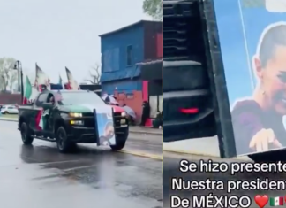 #VIDEO | Migrantes hacen presente a Claudia Sheinbaum con una fotografía durante protestas