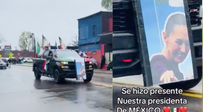 #VIDEO | Migrantes hacen presente a Claudia Sheinbaum con una fotografía durante protestas