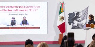 Presidenta llama a habitantes de las costas de Guerrero y Oaxaca a seguir con cautela ante huracán Erick; agradece acatar recomendaciones